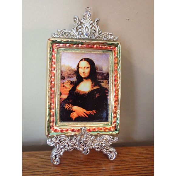 Mona Lisa Frame Glass Blown Large Ornament Gold Ornate Art Da Vinci - Picture 1 of 9